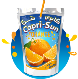 Capri Sun Orange 200ml with background and splashes Nigeria